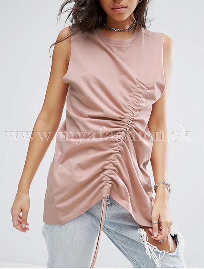 dámske dizajnové tričko bez rukávov s nazberaním