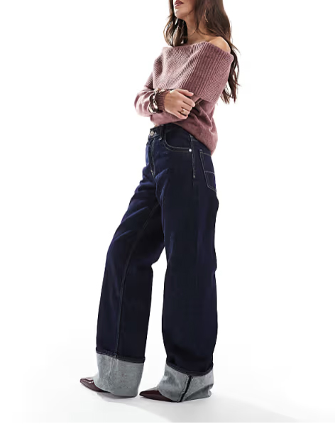 dámske tmavomodré rifle s manžetami