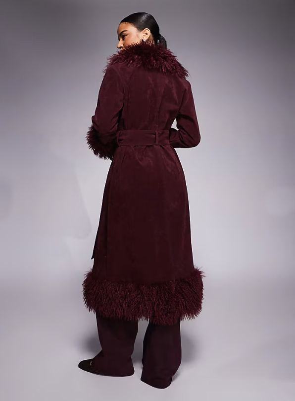 dámsky vínový kabát s kožušinou