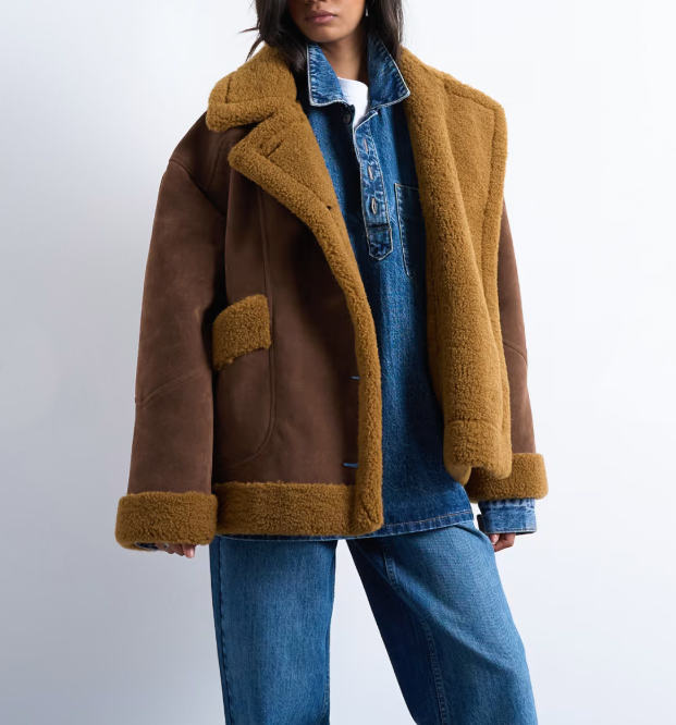 dámsky hnedý shearling kabát