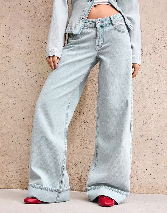 dámske bledomodré široké rifle