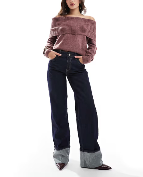 dámske tmavomodré rifle s manžetami