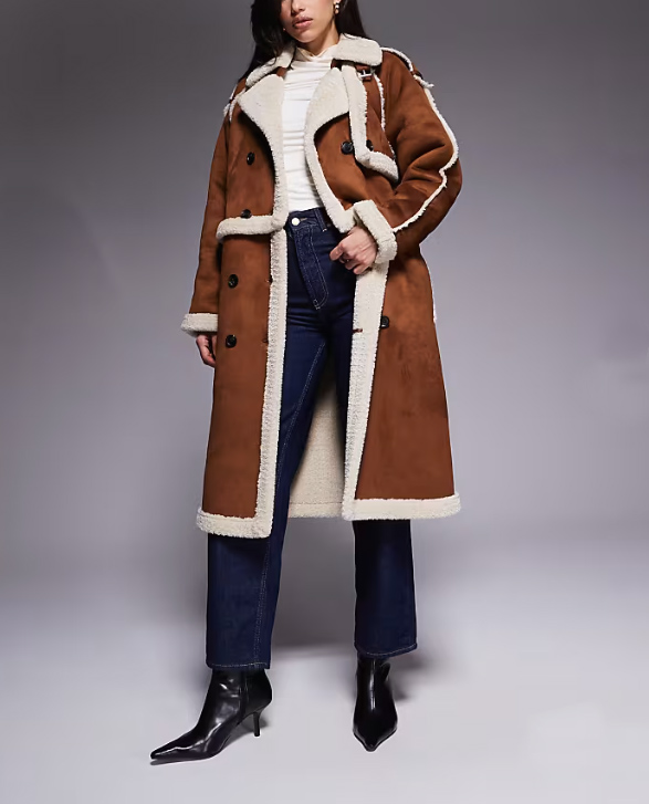 dámsky ťaví shearlingový kabát