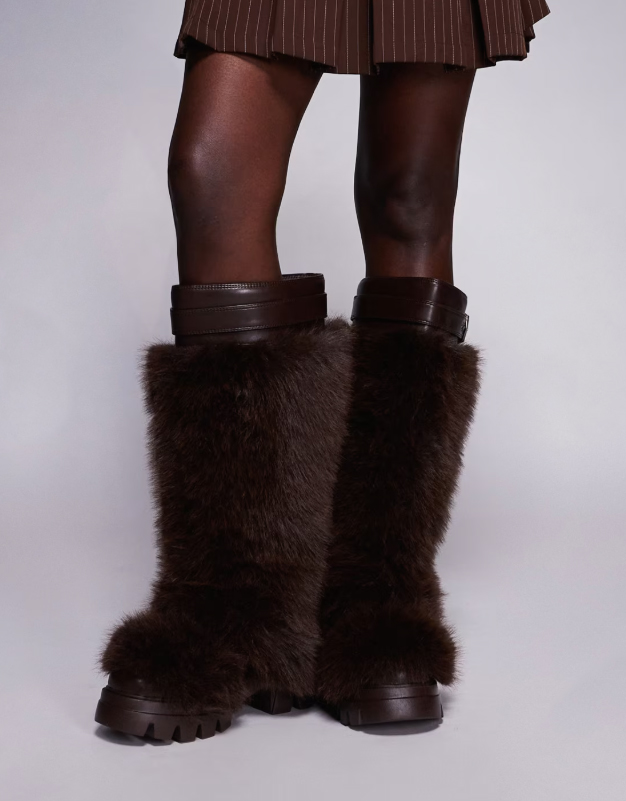 dámske kožušinové čokoládové čižmy