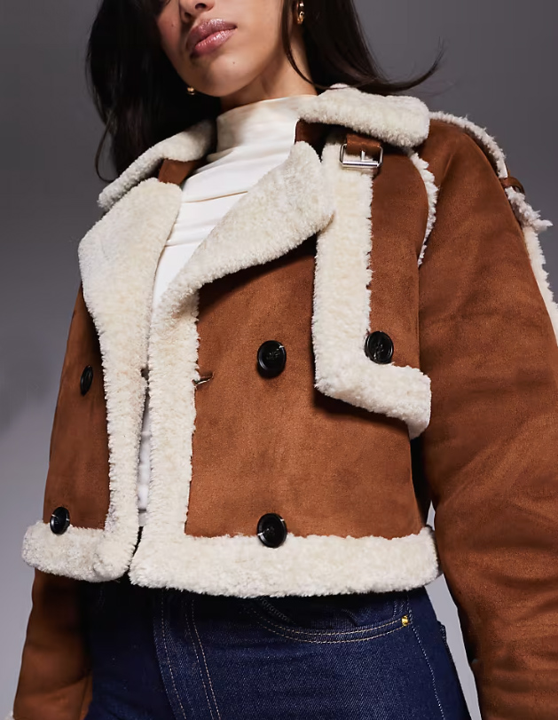dámsky ťaví shearlingový kabát
