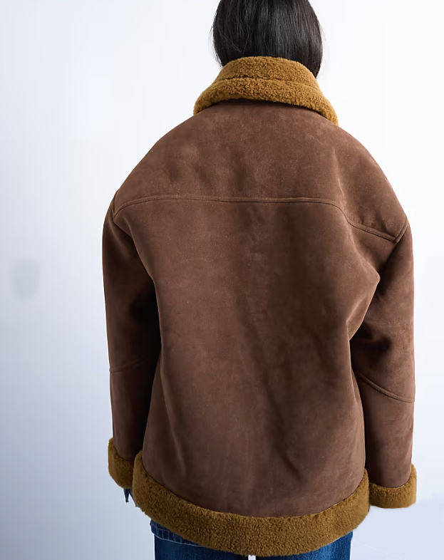 dámsky hnedý shearling kabát