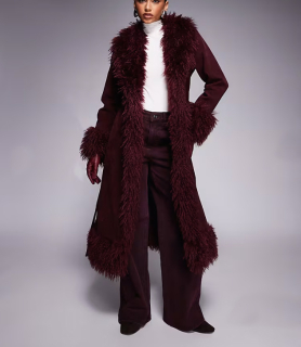 dámsky vínový kabát s kožušinou