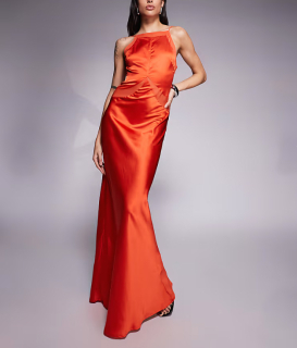 dámske oranžové saténové šaty