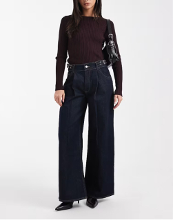 dámske tmavomodré široké rifle